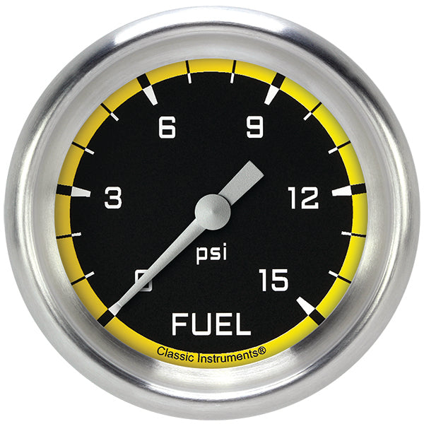 Classic Instruments AX345YAPF Autocross Yellow 2 5/8" Fuel Pressure Gauge, 15