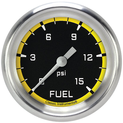 Classic Instruments AX345YAPF Autocross Yellow 2 5/8" Fuel Pressure Gauge, 15