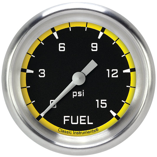 Classic Instruments AX345YAPF Autocross Yellow 2 5/8" Fuel Pressure Gauge, 15