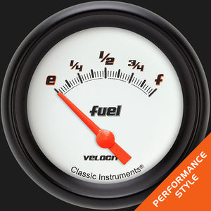 Classic Instruments VS214WBPF Velocity White 2 5/8" Fuel Gauge, 0-30 ohm