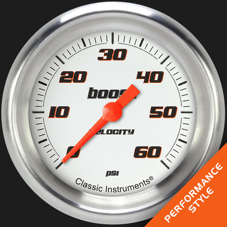 Classic Instruments VS343WAPF Velocity White 2 5/8" Boost Gauge, 60 psi