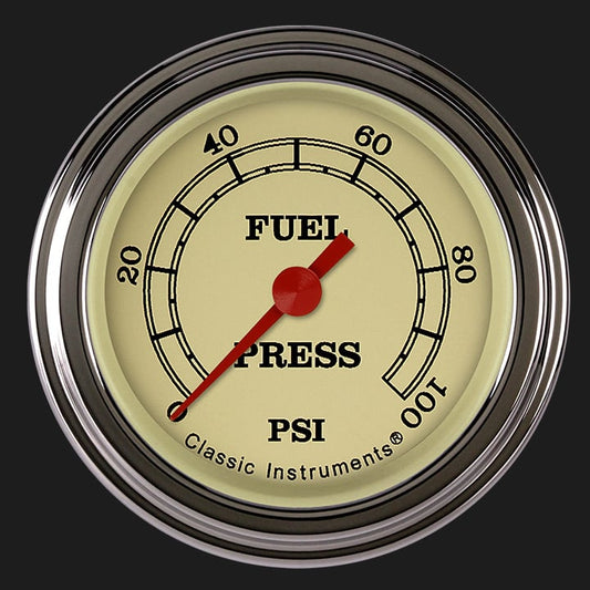 Classic Instruments VT146SLF Vintage 2-1/8" Fuel Pressure Gauge, 100 psi