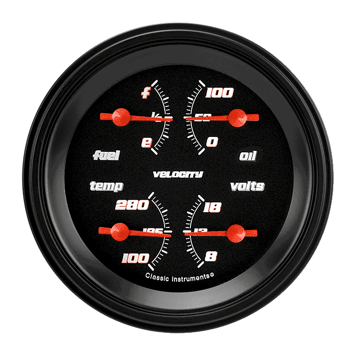 Classic Instruments VS73BBLF Velocity Black - Quad Gauge 3-3/8" (75-10 OHM)