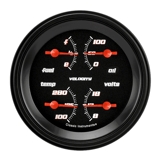 Classic Instruments VS73BBLF Velocity Black - Quad Gauge 3-3/8" (75-10 OHM)