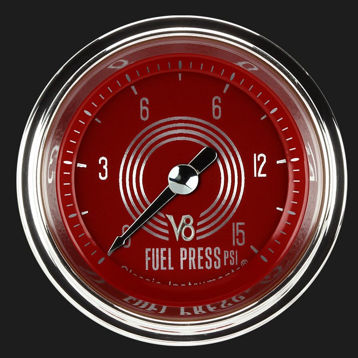 Classic Instruments V8RS145SHC V8 Red Steelie 2-1/8" Full Sweep Fuel Pressure