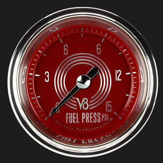 Classic Instruments V8RS145SHC V8 Red Steelie 2-1/8" Full Sweep Fuel Pressure
