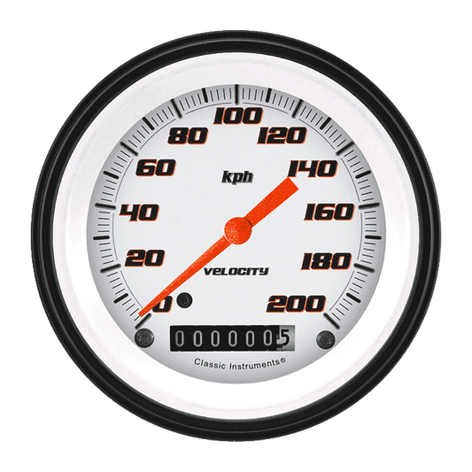Classic Instruments VS59WBLF Velocity White - Speedometer Gauge 3-3/8" (stock KPH)