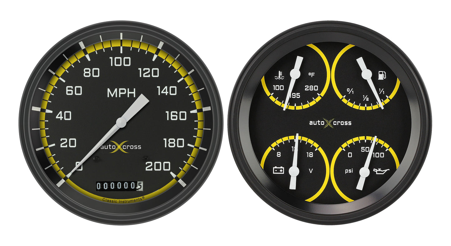 Classic Instruments AX52YBLF Autocross Yellow w/ Black Bezel 4 - 5/8" Speedo &