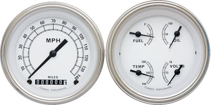 Classic Instruments CW02SLF Classic White - 2 Gauge Set 3-3/8" Speedo & 3-3/8" Quad