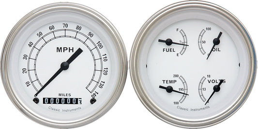 Classic Instruments CW02SLF Classic White - 2 Gauge Set 3-3/8" Speedo & 3-3/8" Quad