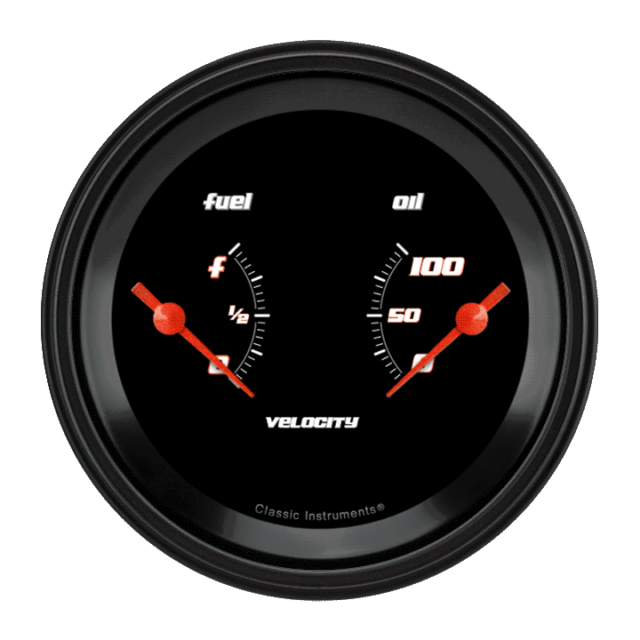 Classic Instruments VS72BBLF Velocity Black - Dual Gauge Oil & Fuel (240-33 OHM)