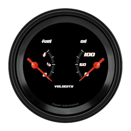 Classic Instruments VS72BBLF Velocity Black - Dual Gauge Oil & Fuel (240-33 OHM)