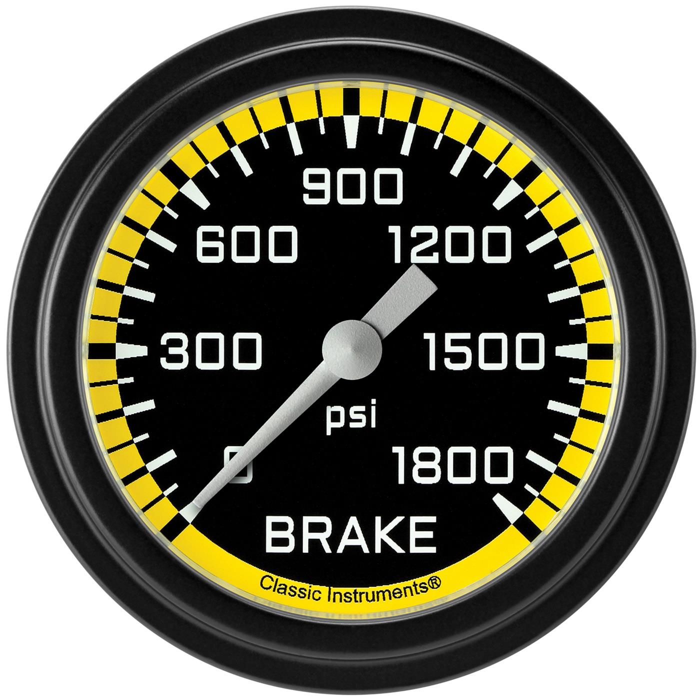 Classic Instruments AX367YBLF Autocross Yellow 2 5/8" Brake Pressure Gauge
