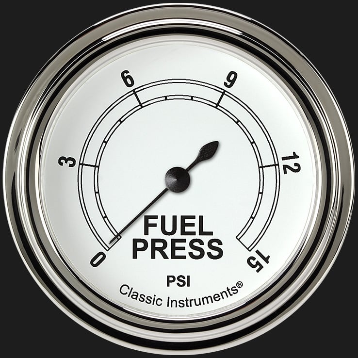 Classic Instruments CW345SLF Classic White 2 5/8" Fuel Pressure Gauge, 15 psi