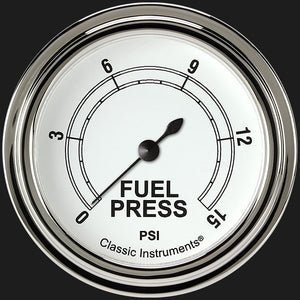 Classic Instruments CW345SLF Classic White 2 5/8" Fuel Pressure Gauge, 15 psi