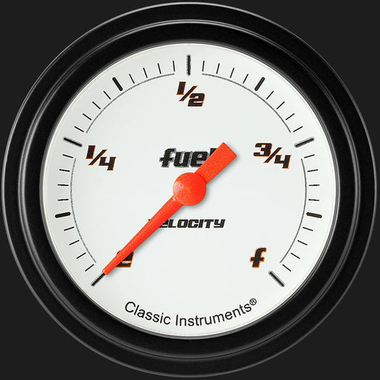Classic Instruments VS309WBLF Velocity White 2 5/8" Fuel Gauge