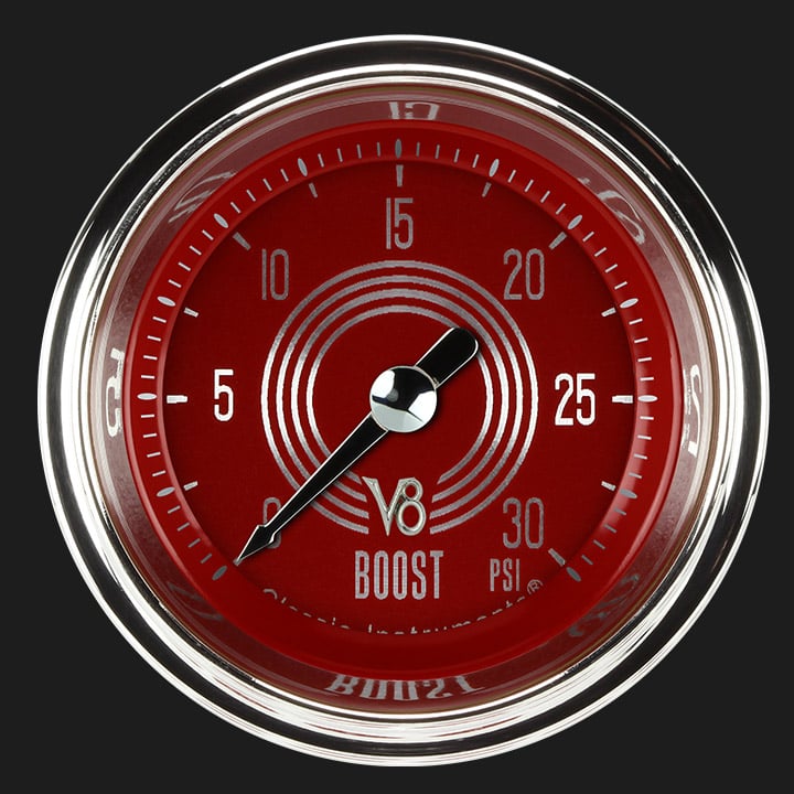 Classic Instruments V8RS142SHC V8 Red Steelie 2-1/8" Full Sweep Electric Boost
