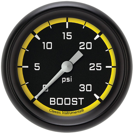 Classic Instruments AX342YBPF Autocross Yellow 2 5/8" Boost Gauge, 30 psi