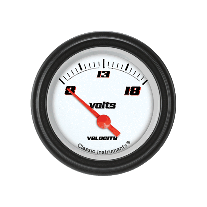 Classic Instruments VS30WBLF Velocity White - Volt Gauge 2-1/8"