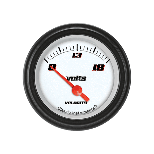 Classic Instruments VS30WBLF Velocity White - Volt Gauge 2-1/8"