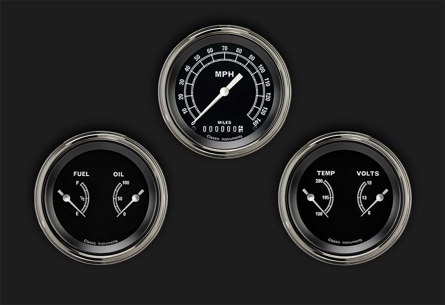 Classic Instruments TR04SLF Traditional - 3 Gauge Set 3-3/8" Speedo & 2x Dual