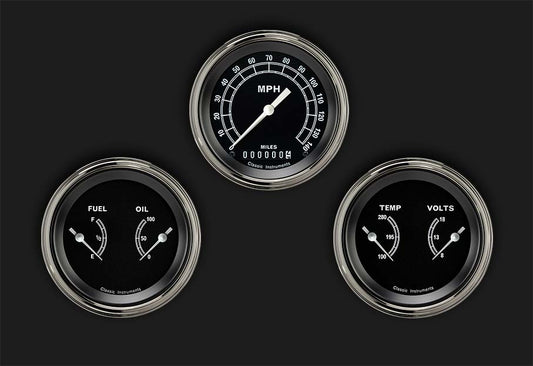 Classic Instruments TR04SLF Traditional - 3 Gauge Set 3-3/8" Speedo & 2x Dual
