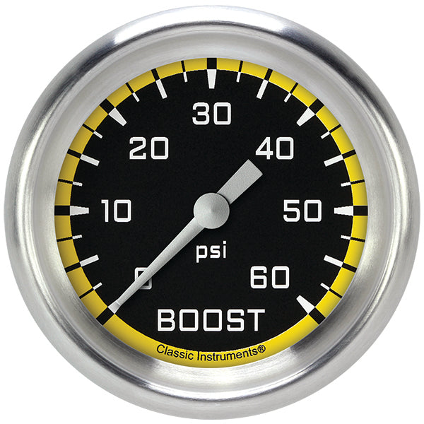 Classic Instruments AX343YAPF Autocross Yellow 2 5/8" Boost Gauge, 60 psi