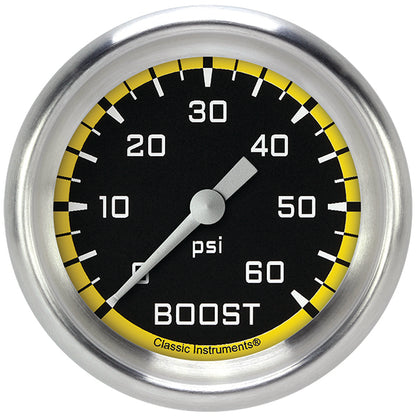 Classic Instruments AX343YAPF Autocross Yellow 2 5/8" Boost Gauge, 60 psi
