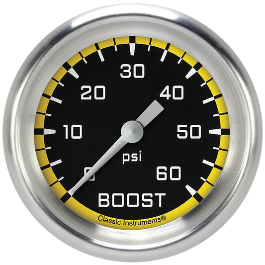 Classic Instruments AX343YAPF Autocross Yellow 2 5/8" Boost Gauge, 60 psi