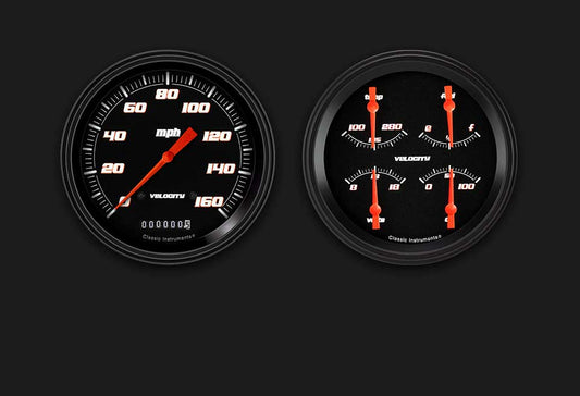 Classic Instruments VS52BBLF Velocity Black w/ Black Bezel 4 - 5/8" Speedo & Qua