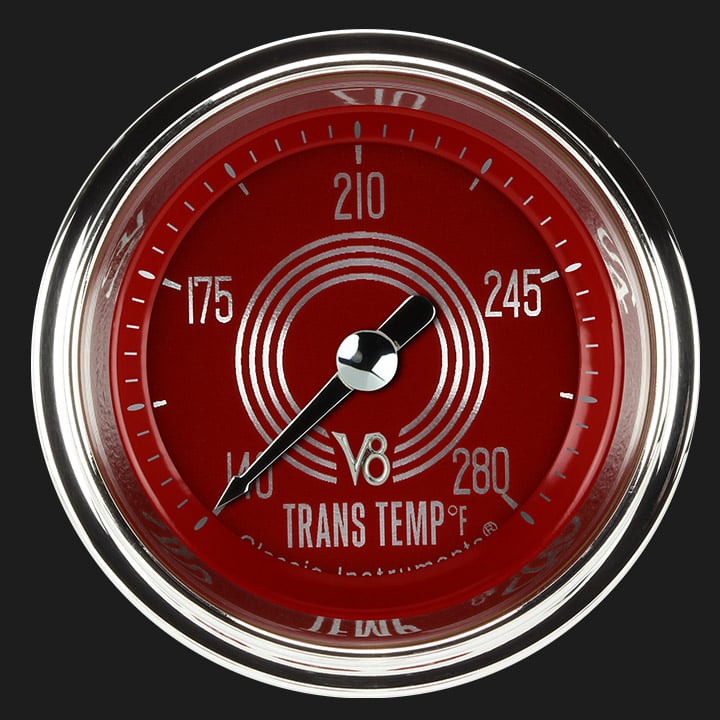 Classic Instruments V8RS127SHC V8 Red Steelie - Transmission Temp Gauge Full Sweep 2-1/8"