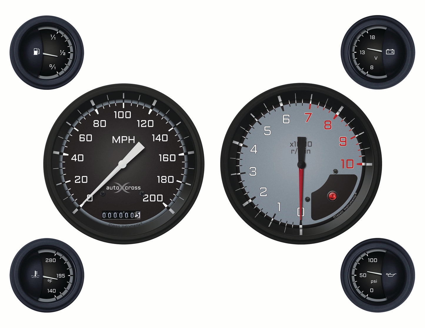 Classic Instruments AX51GBLF Autocross Grey w/ Black Bezel 4 - 5/8" Speedo & Ta