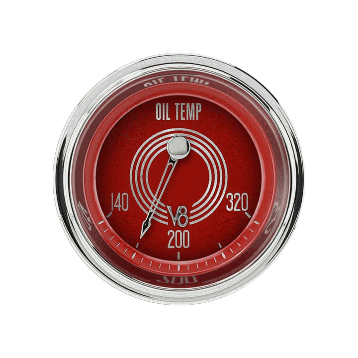 Classic Instruments V8RS28SHC V8 Red Steelie - Oil Temp Gauge 2-1/6"