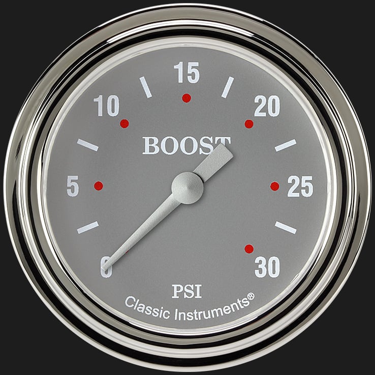 Classic Instruments SG342SLF Silver Gray 2 5/8" Boost Gauge, 30 psi