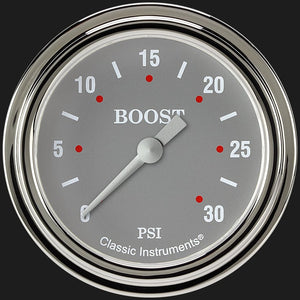 Classic Instruments SG342SLF Silver Gray 2 5/8" Boost Gauge, 30 psi