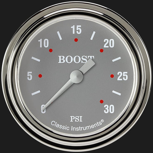 Classic Instruments SG342SLF Silver Gray 2 5/8" Boost Gauge, 30 psi