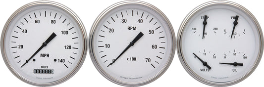 Classic Instruments WH53SLF White Hot 4 - 5/8" Speedo & Tach & Quad