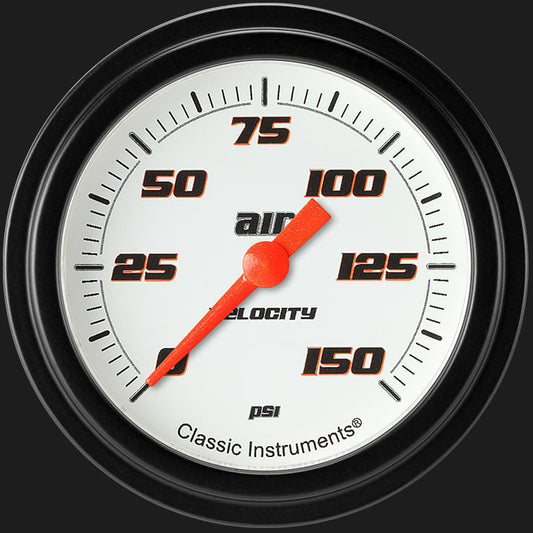 Classic Instruments VS318WBLF Velocity White 2 5/8" Air Pressure Gauge