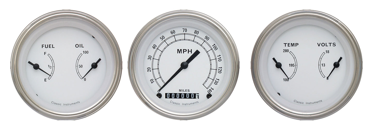 Classic Instruments CW04SLF Classic White - 3 Gauge Set 3-3/8" Speedo & 2x Dual