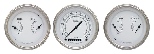 Classic Instruments CW04SLF Classic White - 3 Gauge Set 3-3/8" Speedo & 2x Dual