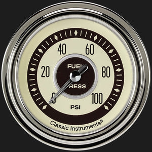 Classic Instruments NT346SLC Nostalgia VT 2 5/8" Fuel Pressure Gauge, 100 psi