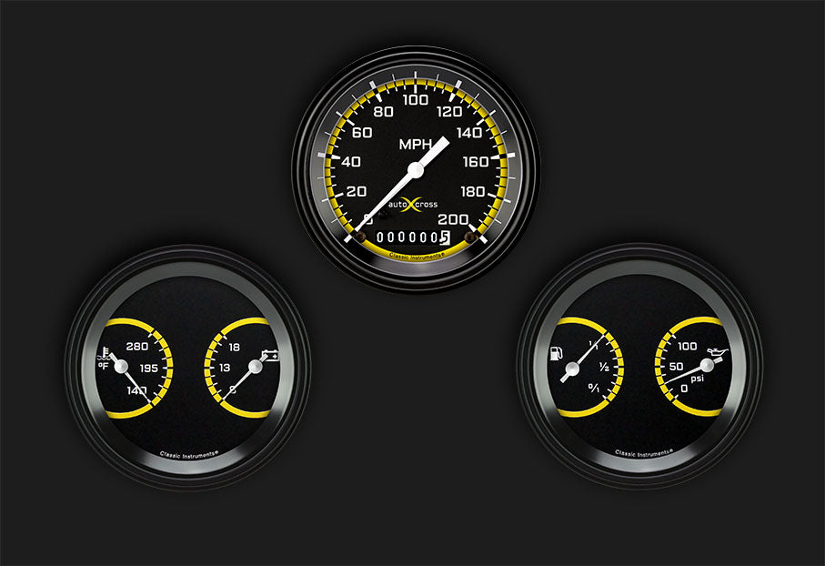 Classic Instruments AX04YBLF AutoCross Yellow Three Gauge Set