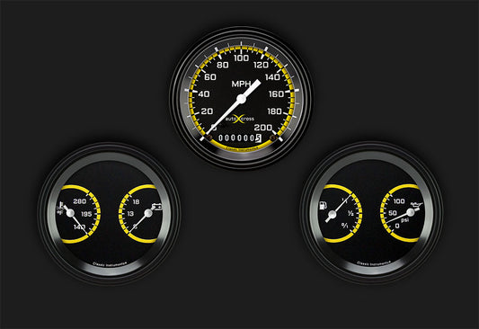 Classic Instruments AX04YBLF AutoCross Yellow Three Gauge Set