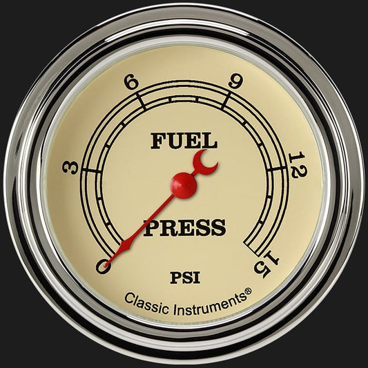 Classic Instruments VT345SLF Vintage 2 5/8" Fuel Pressure Gauge, 15 psi