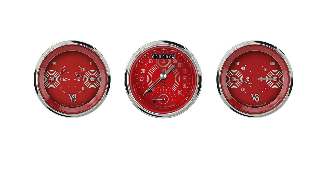 Classic Instruments V8RS34SHC V8 Red Steelie 3-3/8" Ultimate & 2 Duals