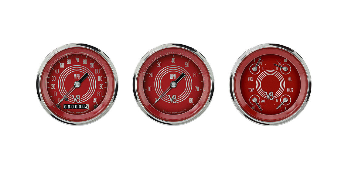 Classic Instruments V8RS53SLC V8 Red Steelie 4 - 5/8" Speedo & Tach & Quad