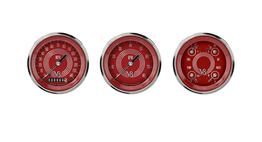 Classic Instruments V8RS53SLC V8 Red Steelie 4 - 5/8" Speedo & Tach & Quad