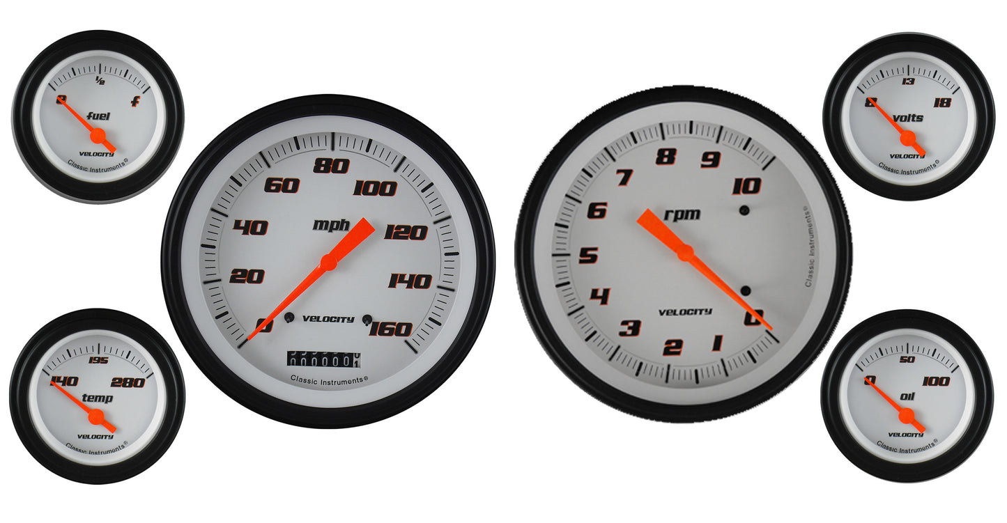 Classic Instruments VS51WBLF Velocity White w/ Black Bezel 4 - 5/8" Speedo & Tac