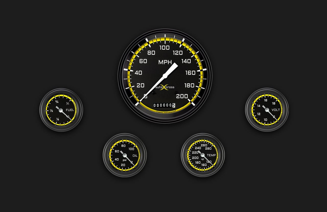 Classic Instruments AX154YBLF AutoCross Yellow Five Gauge Set 154