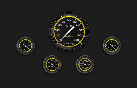 Classic Instruments AX154YBLF AutoCross Yellow Five Gauge Set 154